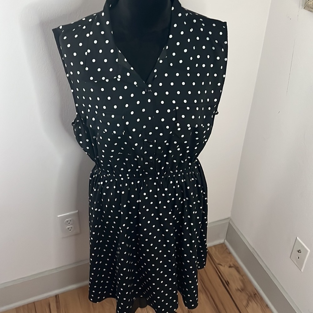 Truth polka dot sleeveless elastic waist dress black white Sz XL‎ - Picture 2 of 8